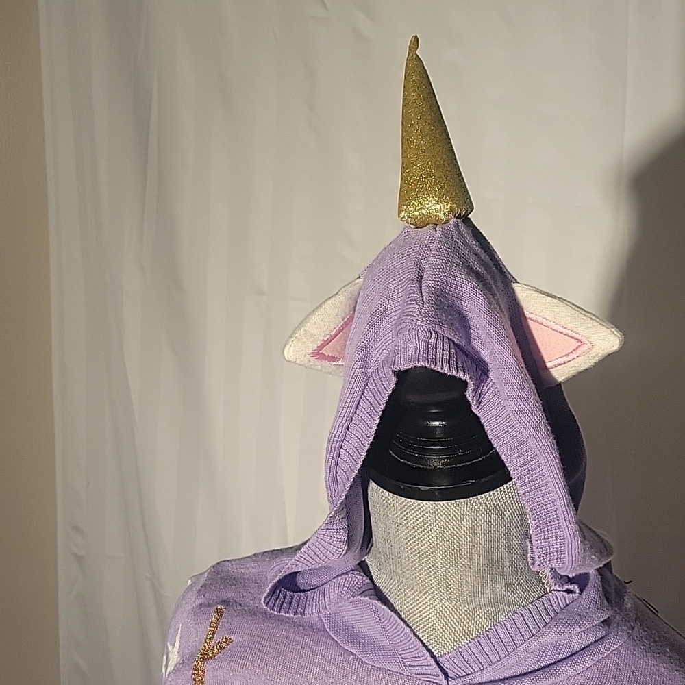 Girls Unicorn Holiday Hooded Lavender Sweater, Size: L, NWT - Picture 3 of 9